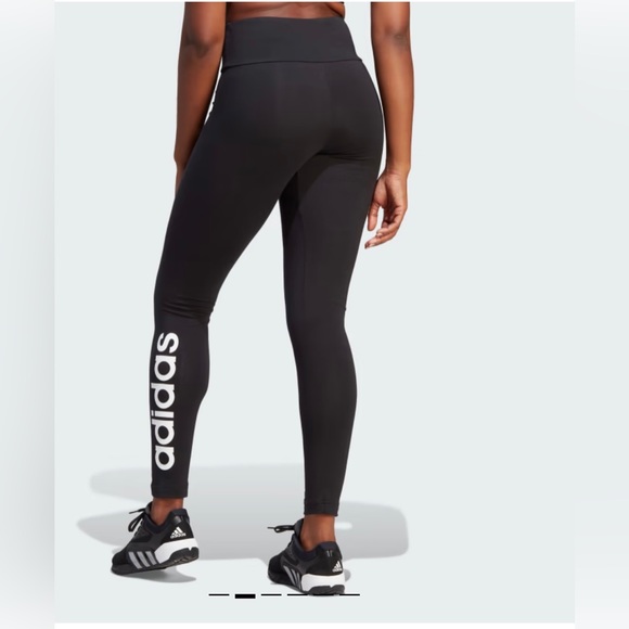 ADIDAS CONAVY/WHITE ESSENTIALS HIGH-WAISTED LOGO LEGGINGS SIZE M. - Picture 4 of 7